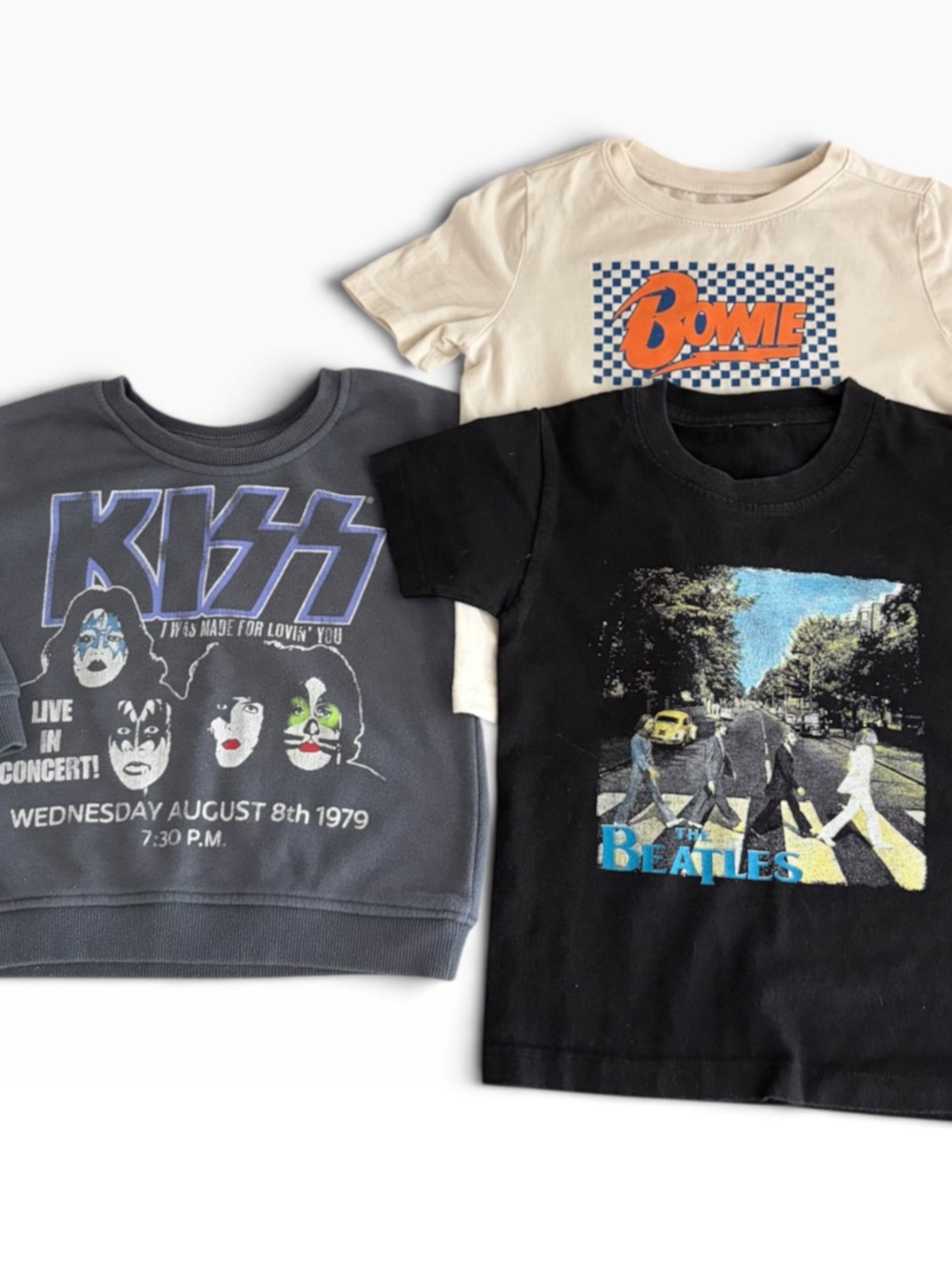 Bundle KISS, David Bowie, Beatles Graphic Band Tee Shirts Sweatshirt